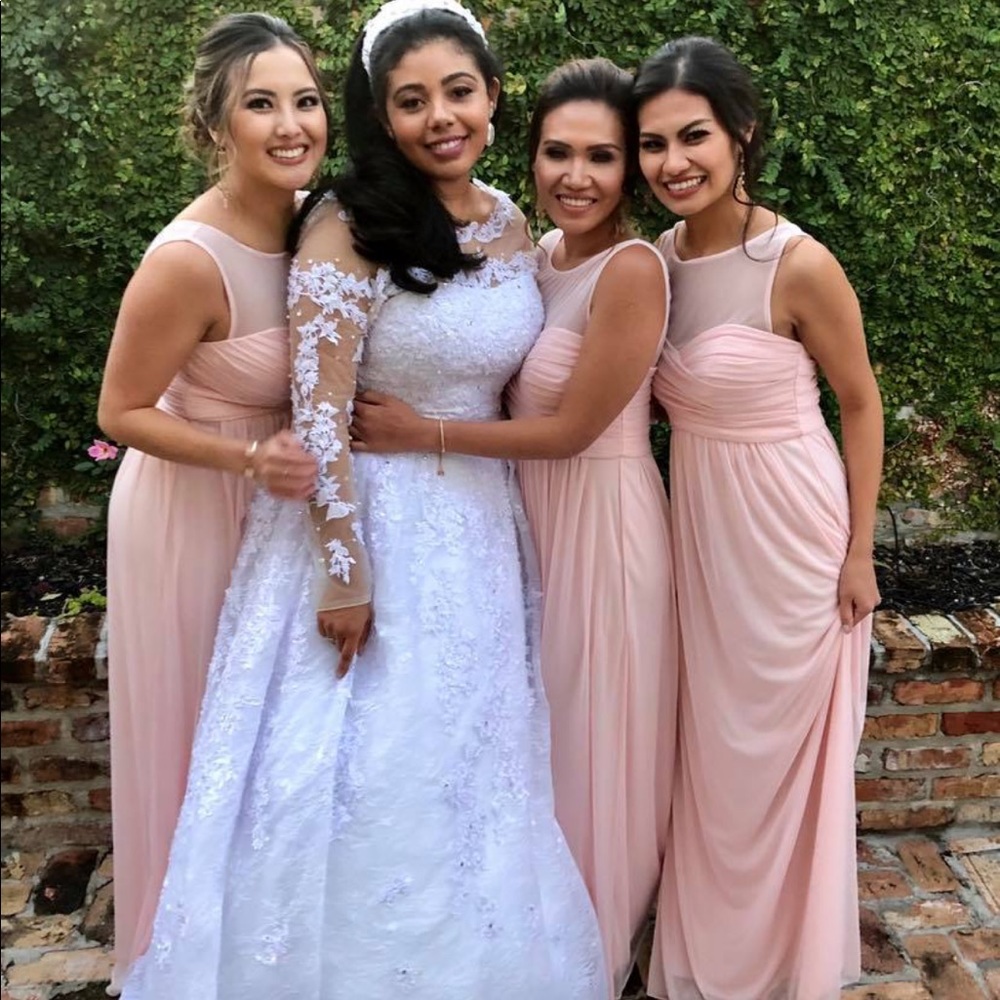 New blush mesh bridesmaid dress